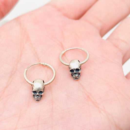 S925 Sterling Silver Vintage Gothic Skull Huggie Earrings - GT - Loved To Death