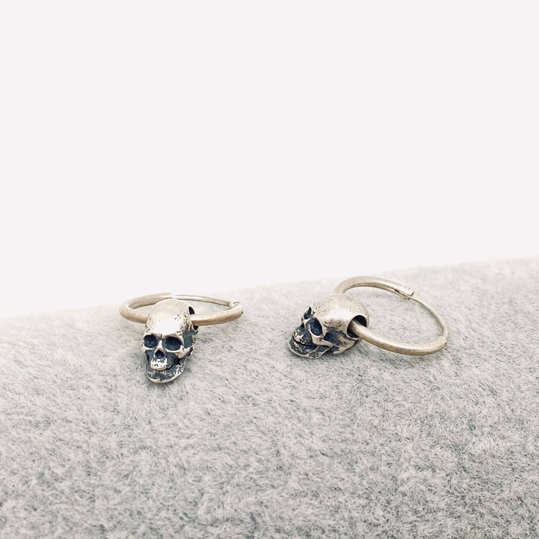 S925 Sterling Silver Vintage Gothic Skull Huggie Earrings - GT - Loved To Death
