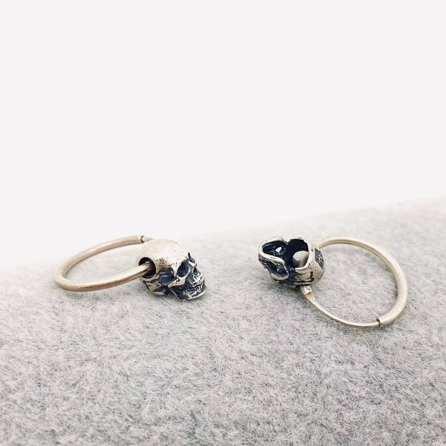 S925 Sterling Silver Vintage Gothic Skull Huggie Earrings - GT - Loved To Death