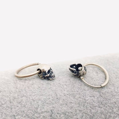 S925 Sterling Silver Vintage Gothic Skull Huggie Earrings - GT - Loved To Death