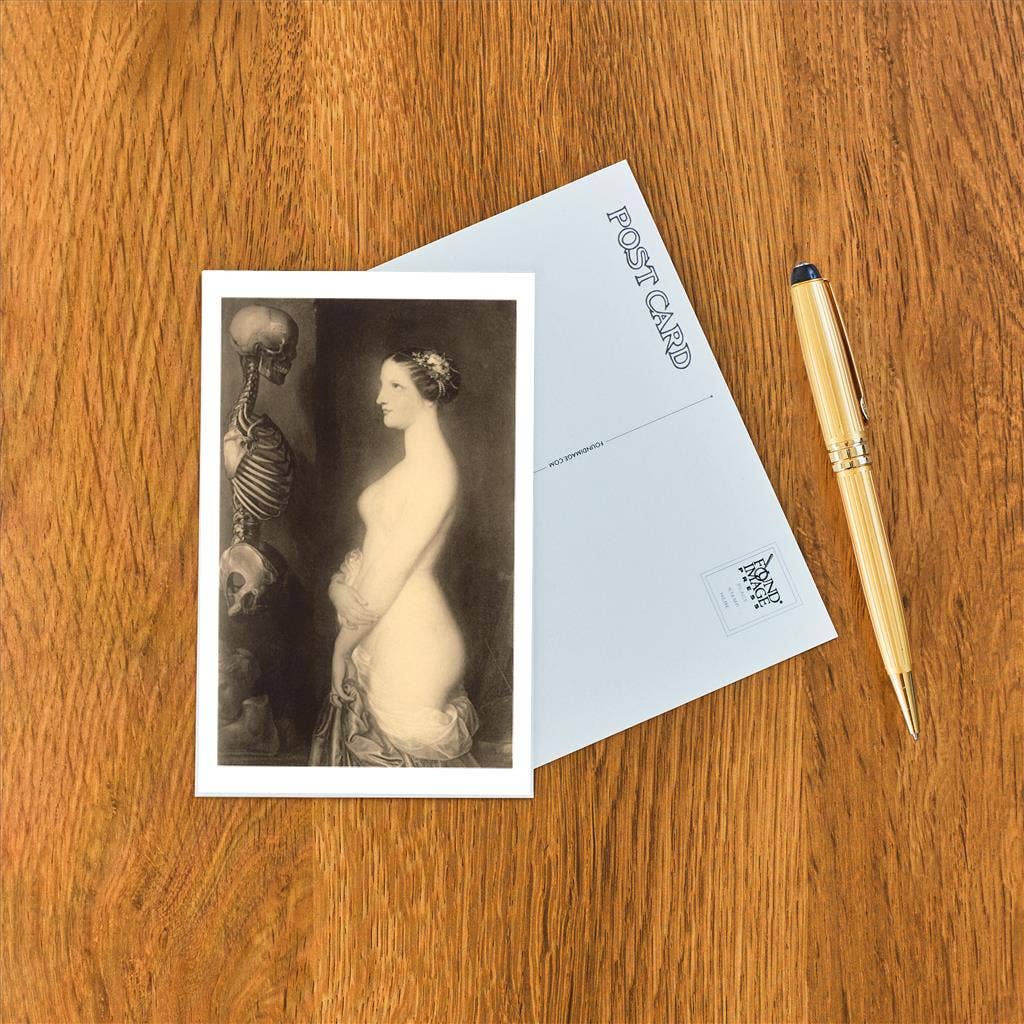 Semi - nude Woman Looking at Skeleton - Loved To Death