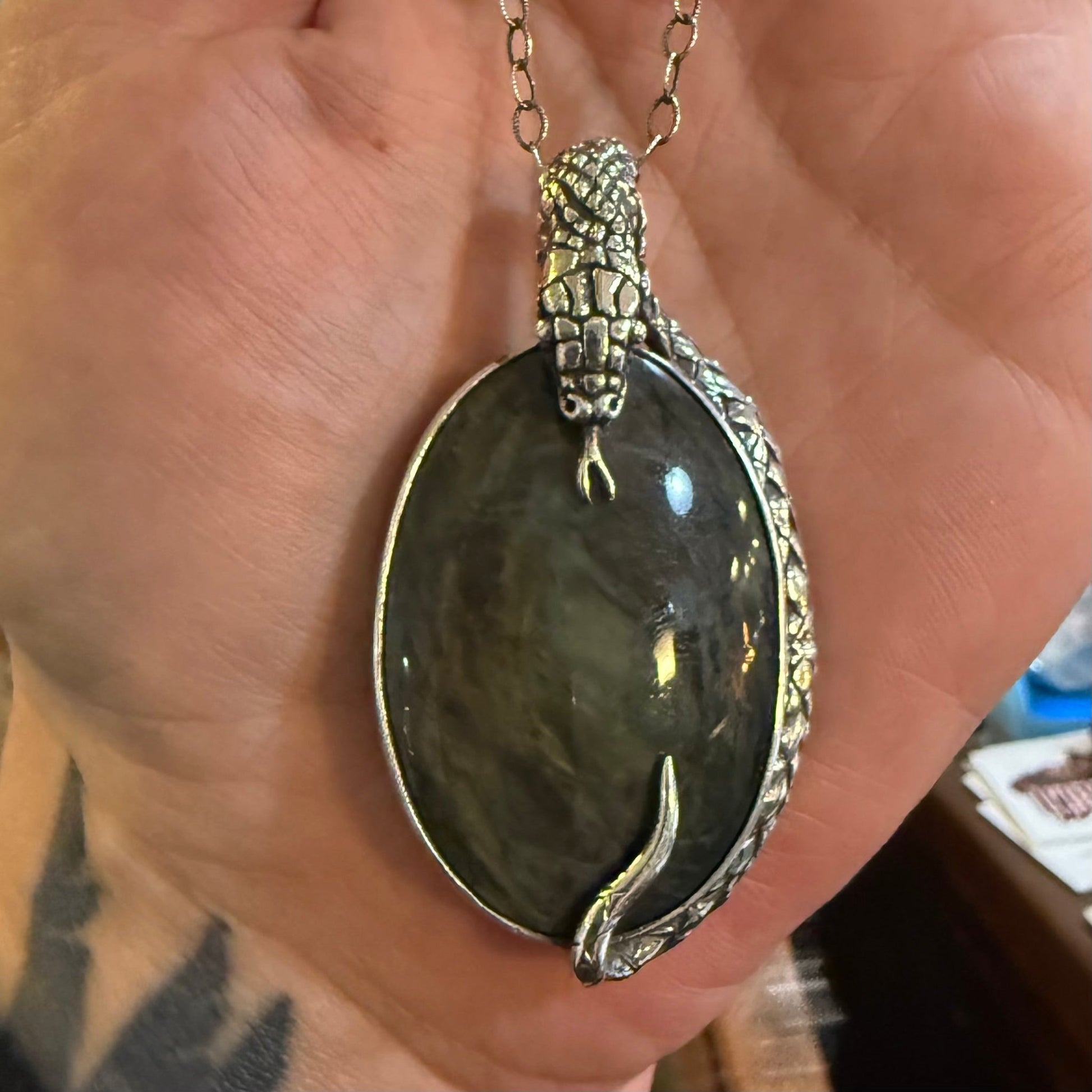 Serpent Snake Velvet Obsidian Sterling Necklace - Loved To Death