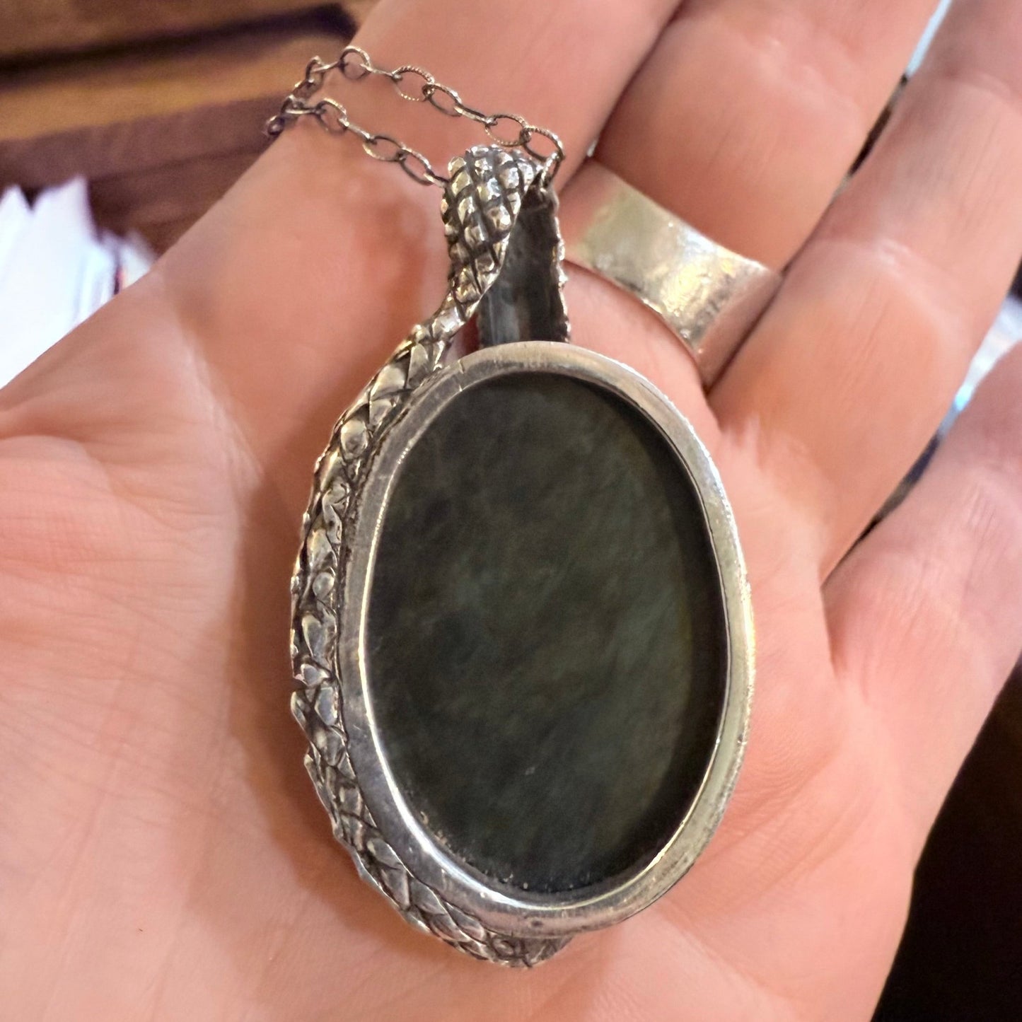 Serpent Snake Velvet Obsidian Sterling Necklace - Loved To Death