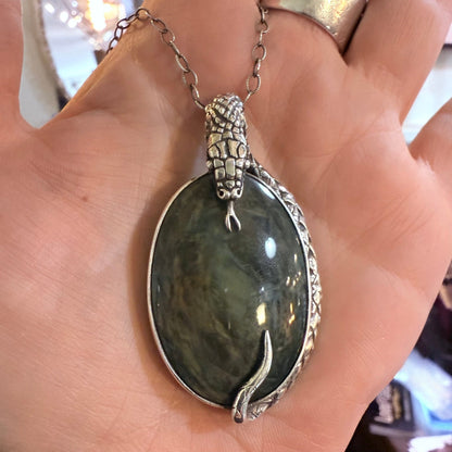 Serpent Snake Velvet Obsidian Sterling Necklace - Loved To Death