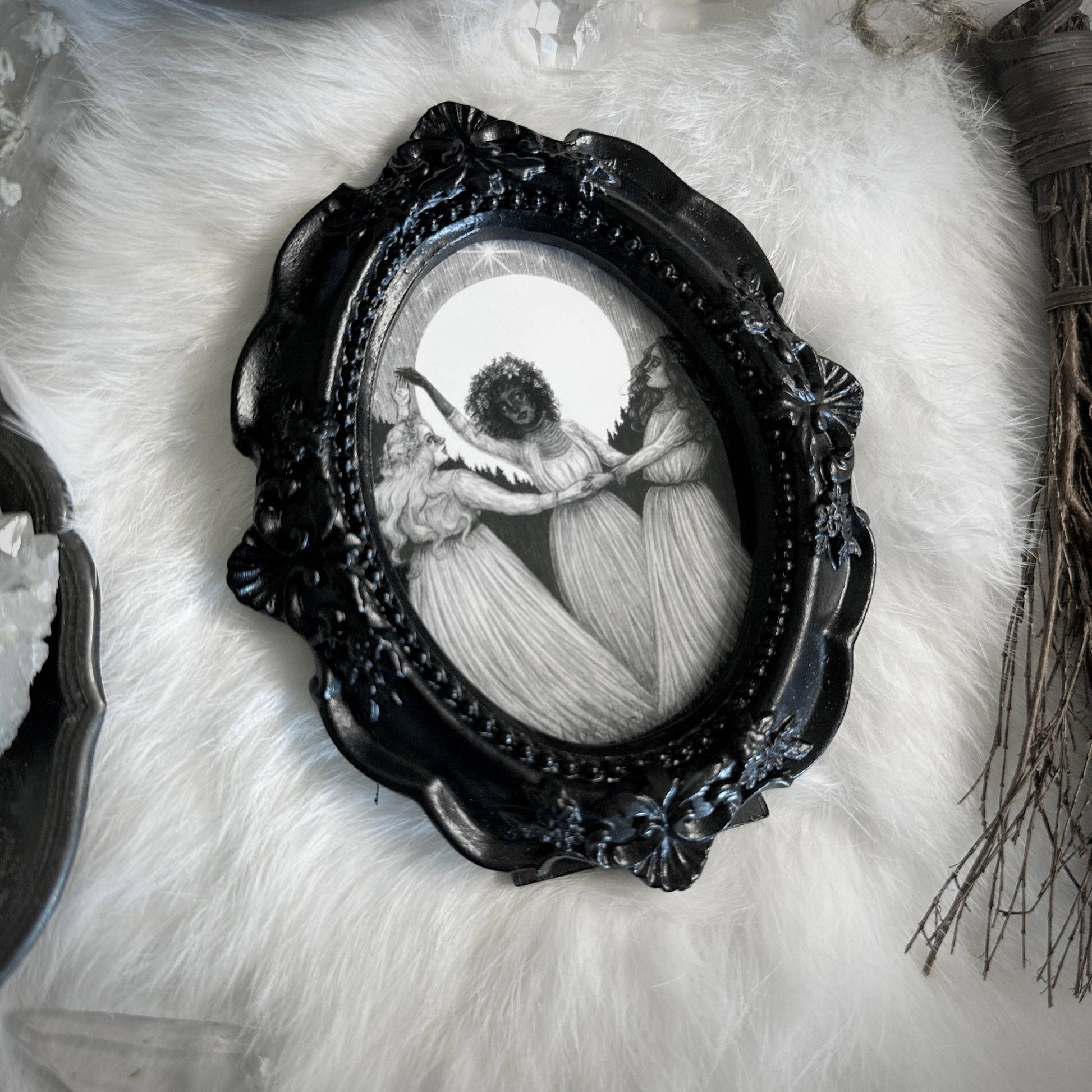Sisters of the Moon - Mini Ornate Black Framed Art Print - Loved To Death