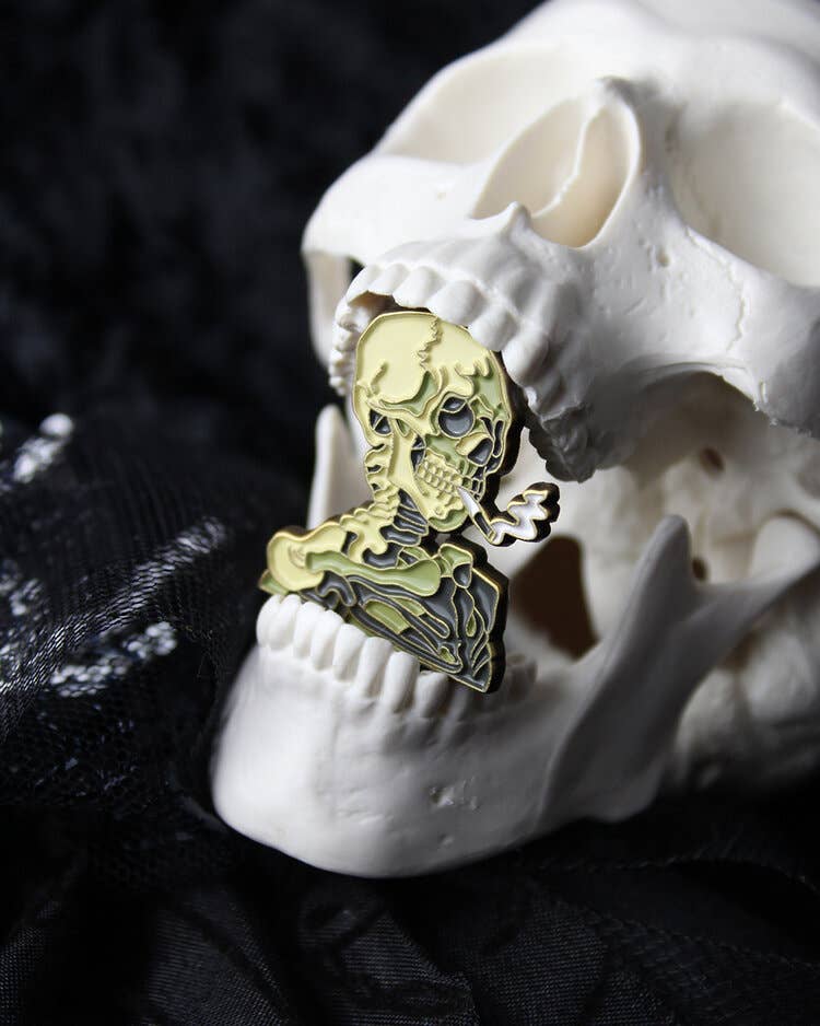 Skull of a Skeleton with Burning Cigarette • Enamel Pin - Loved To Death
