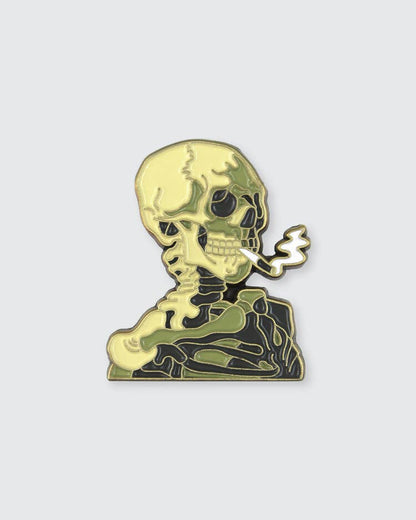 Skull of a Skeleton with Burning Cigarette • Enamel Pin - Loved To Death