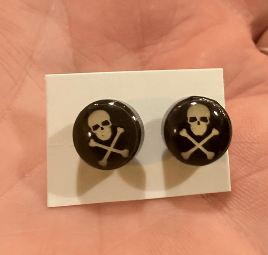 Sterling Acrylic Skull Crossbones Earrings - Loved To Death