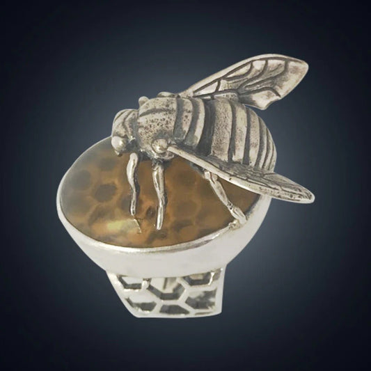 Sterling Amber Honey Bee Ring - Loved To Death