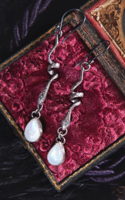 Sterling Coiled Snakes Stone Drop Earrings - Loved To Death