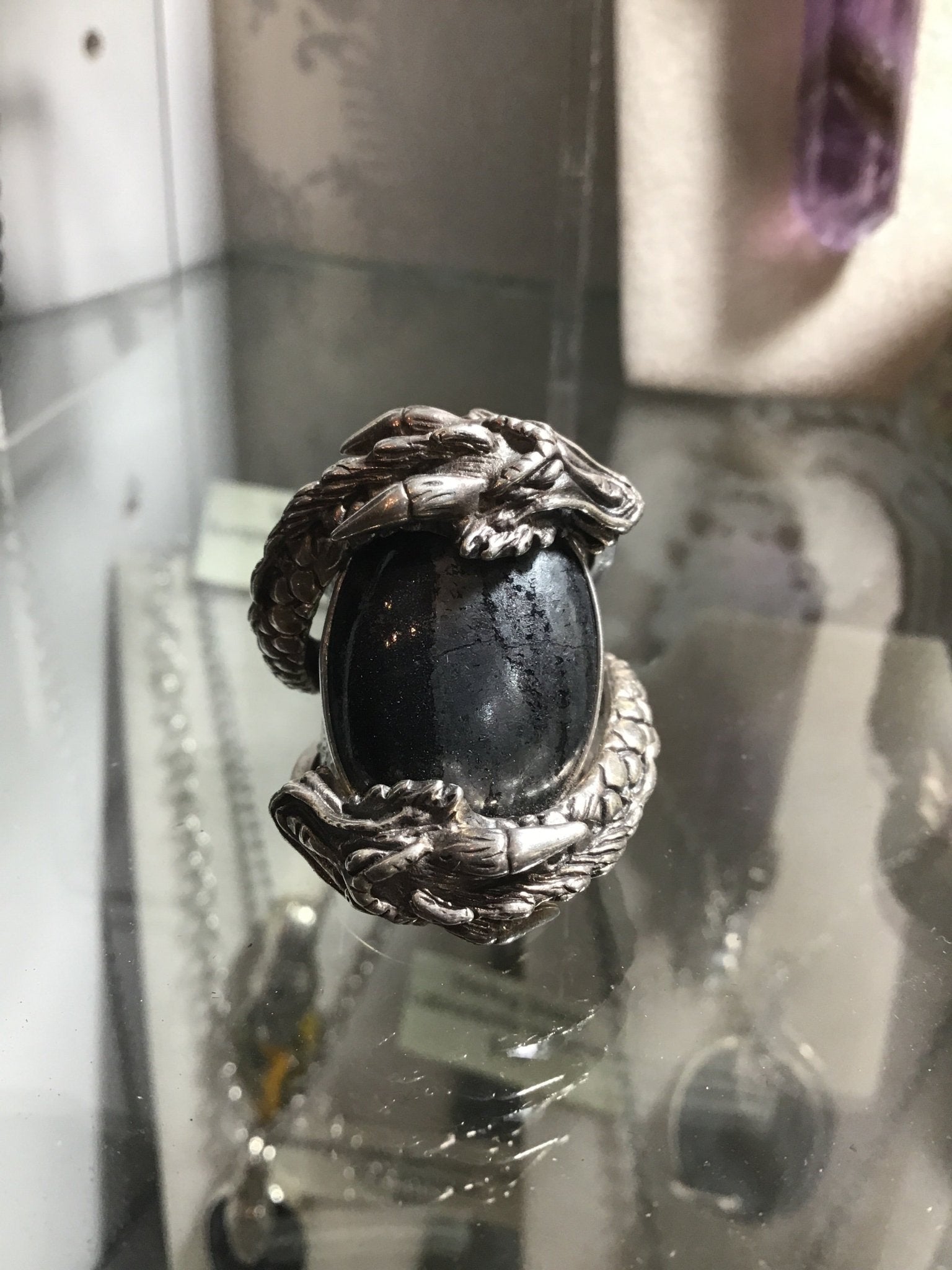 Sterling Double Dragon Banded Hematite Ring - Loved To Death