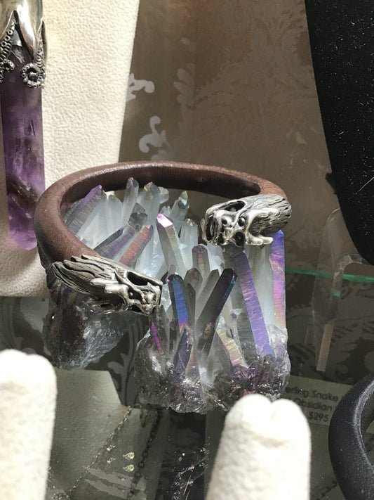 Sterling Double Dragon Leather Cuff - Loved To Death