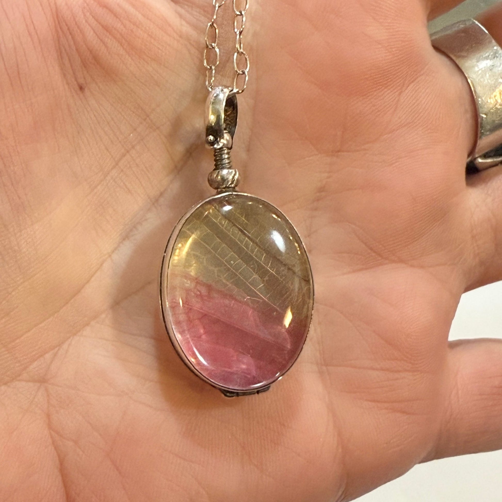 Sterling Double Sided Pink Glasswing Necklace - Loved To Death