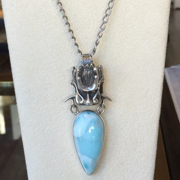 Sterling Dragon Larimar Drop Necklace - Loved To Death