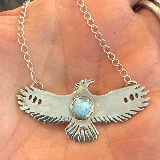 Sterling Eagle Larimar Necklace - Loved To Death