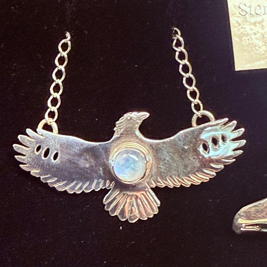 Sterling Eagle Moonstone Necklace - Loved To Death