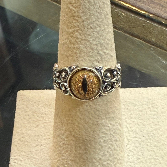 Sterling Filigree Yellow Reptlie Eye Ring - Loved To Death