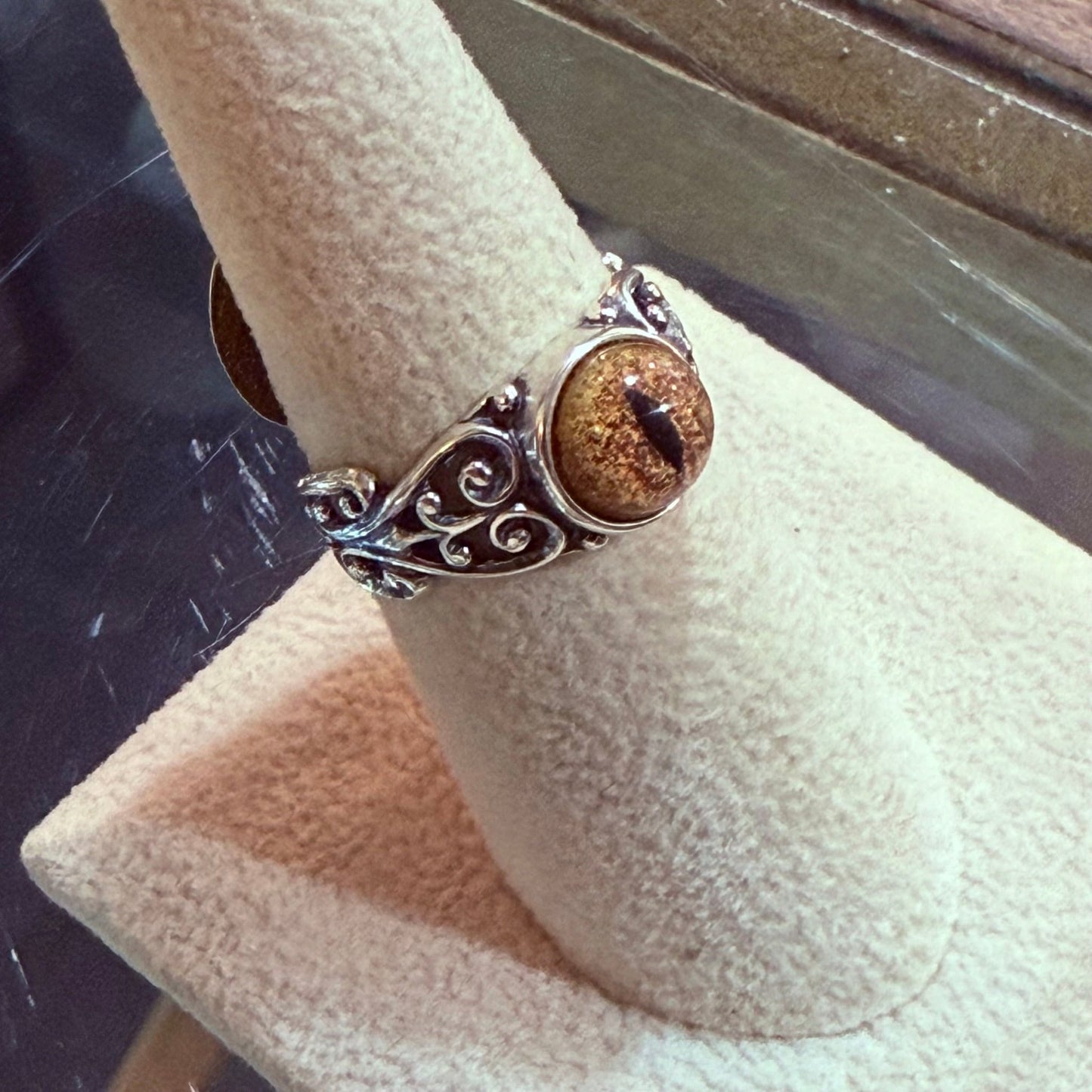 Sterling Filigree Yellow Reptlie Eye Ring - Loved To Death
