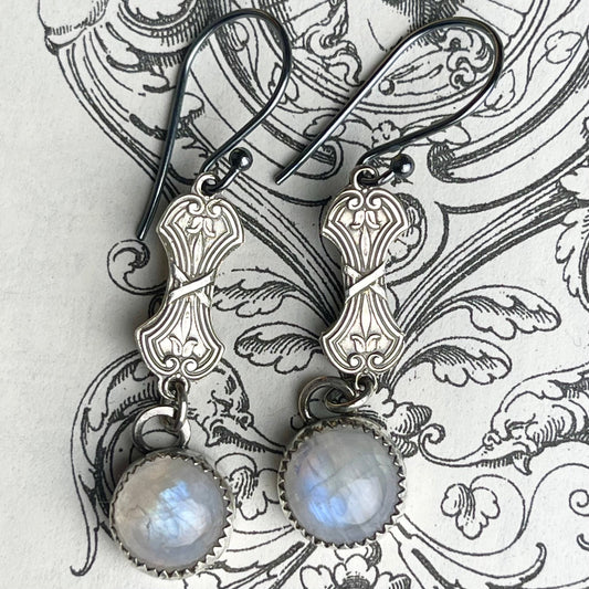 Sterling Gothic Victorian Moonstone Earrings - Loved To Death