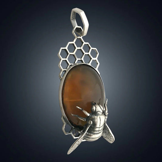 Sterling Honey Bee Amber Necklace - Loved To Death