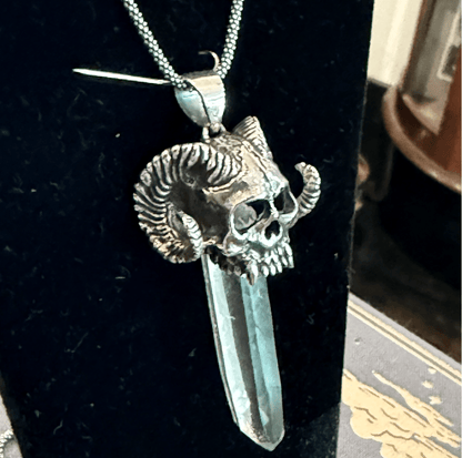 Sterling Horned Skull Quartz Point Necklace - Loved To Death