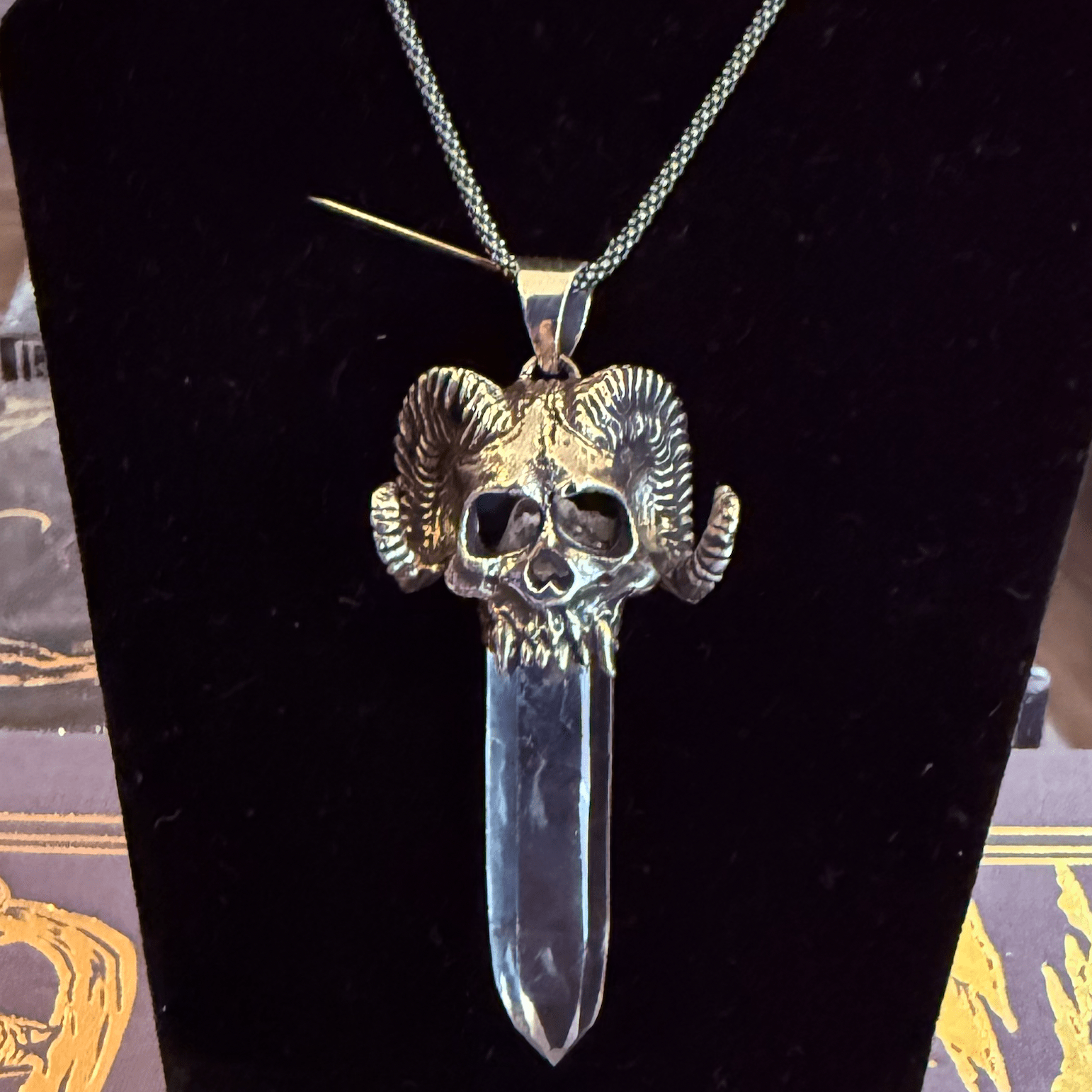 Sterling Horned Skull Quartz Point Necklace - Loved To Death