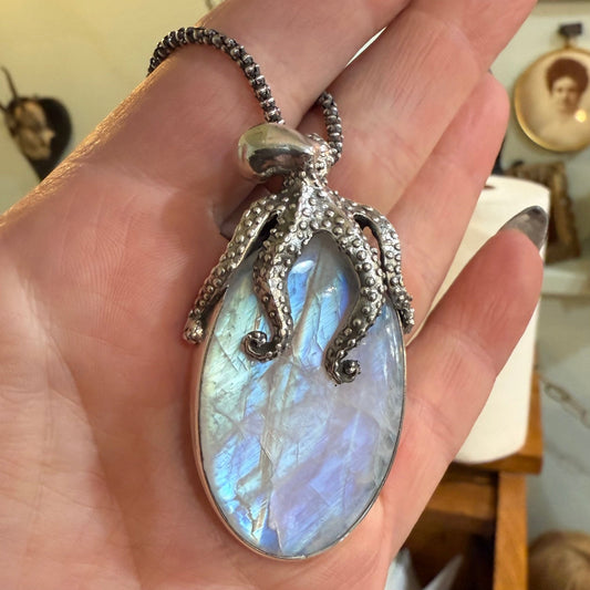 Sterling Octopus Moonstone Necklace - Loved To Death