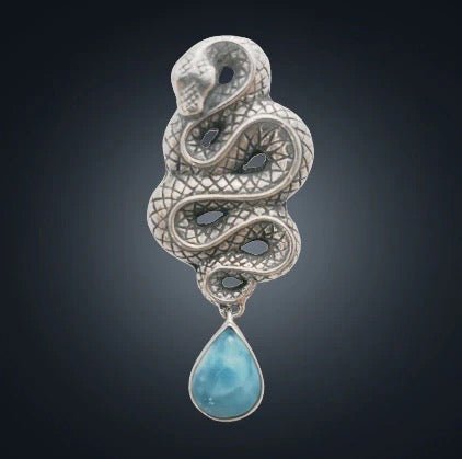 Sterling Serpent Larimar Stone Necklace - Loved To Death
