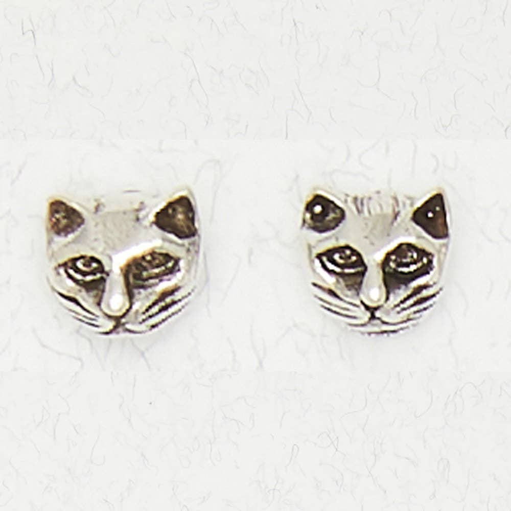 Sterling Silver Ear Studs - Cat Face - Loved To Death