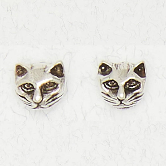 Sterling Silver Ear Studs - Cat Face - Loved To Death