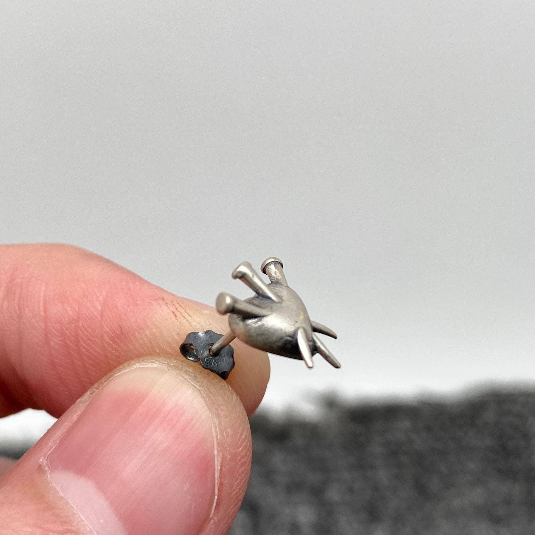 Sterling Silver Gothic Nail Puncture Heart Ear Studs - Loved To Death