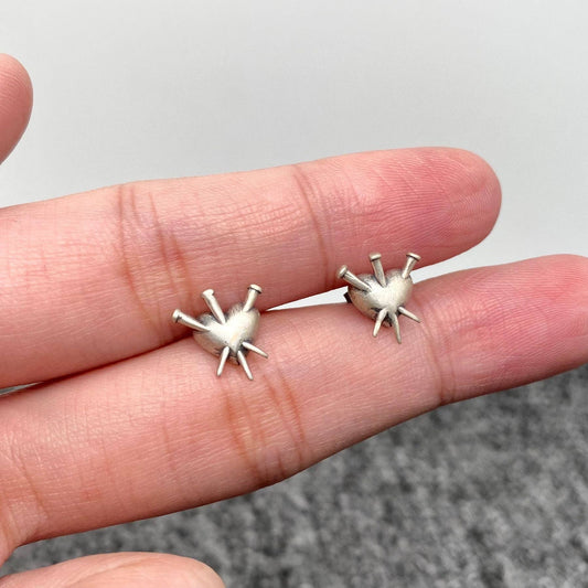 Sterling Silver Gothic Nail Puncture Heart Ear Studs - Loved To Death
