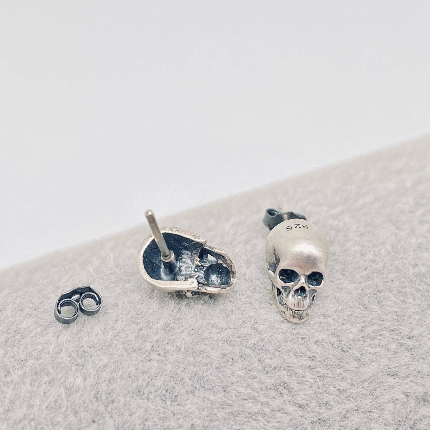 Sterling Silver Gothic Skull Stud Earrings - Loved To Death