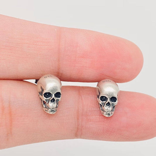 Sterling Silver Gothic Skull Stud Earrings - Loved To Death