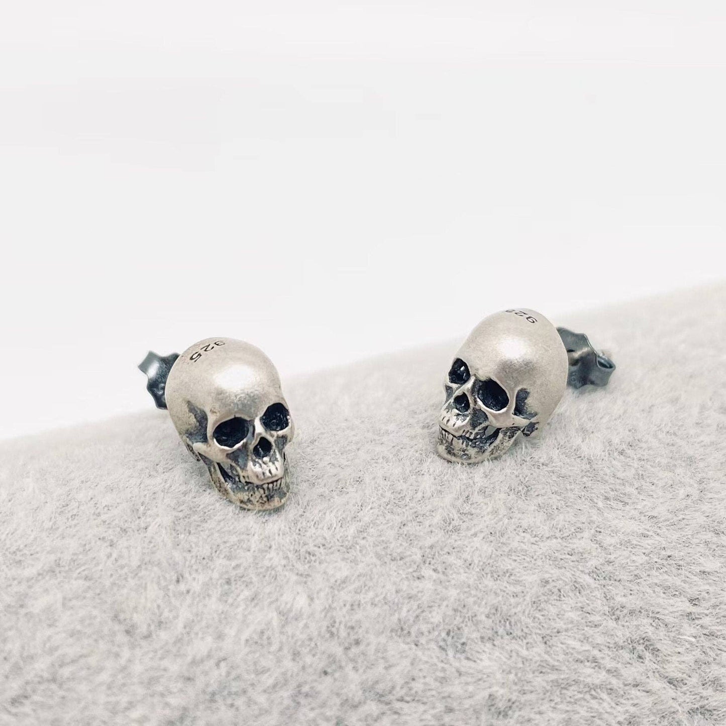 Sterling Silver Gothic Skull Stud Earrings - Loved To Death