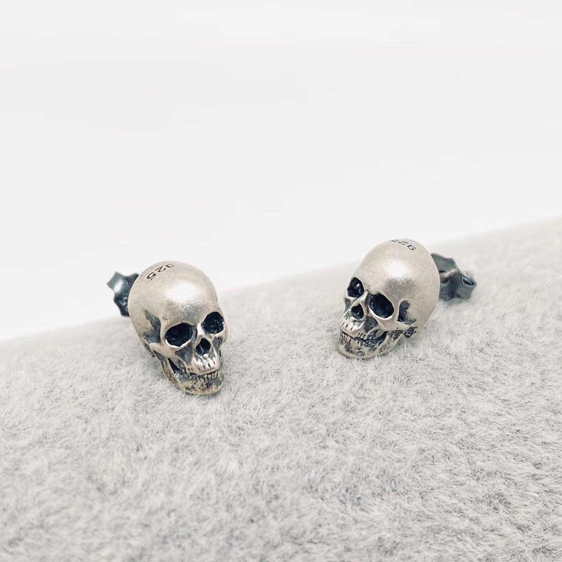 Sterling Silver Gothic Skull Stud Earrings - Loved To Death