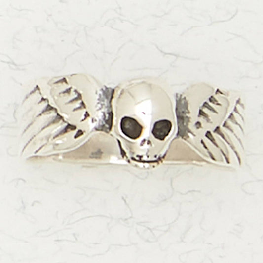 Sterling Silver Memento Mori Winged Skull Ring - Loved To Death
