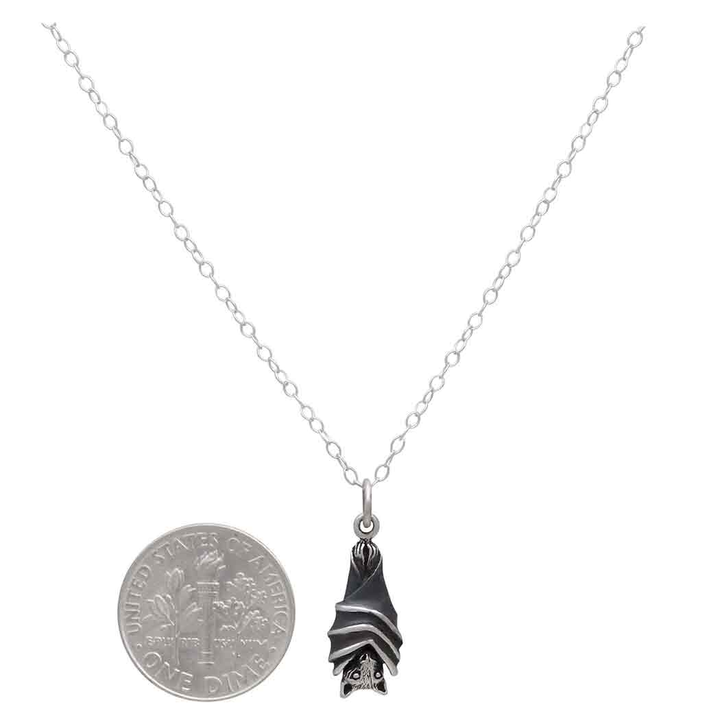 Sterling Silver or Bronze Hanging Bat Necklace - Loved To Death