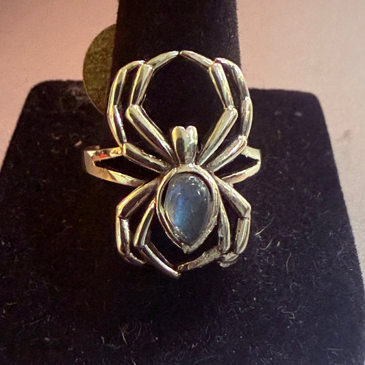 Sterling Silver Spider Labradorite Ring - Loved To Death
