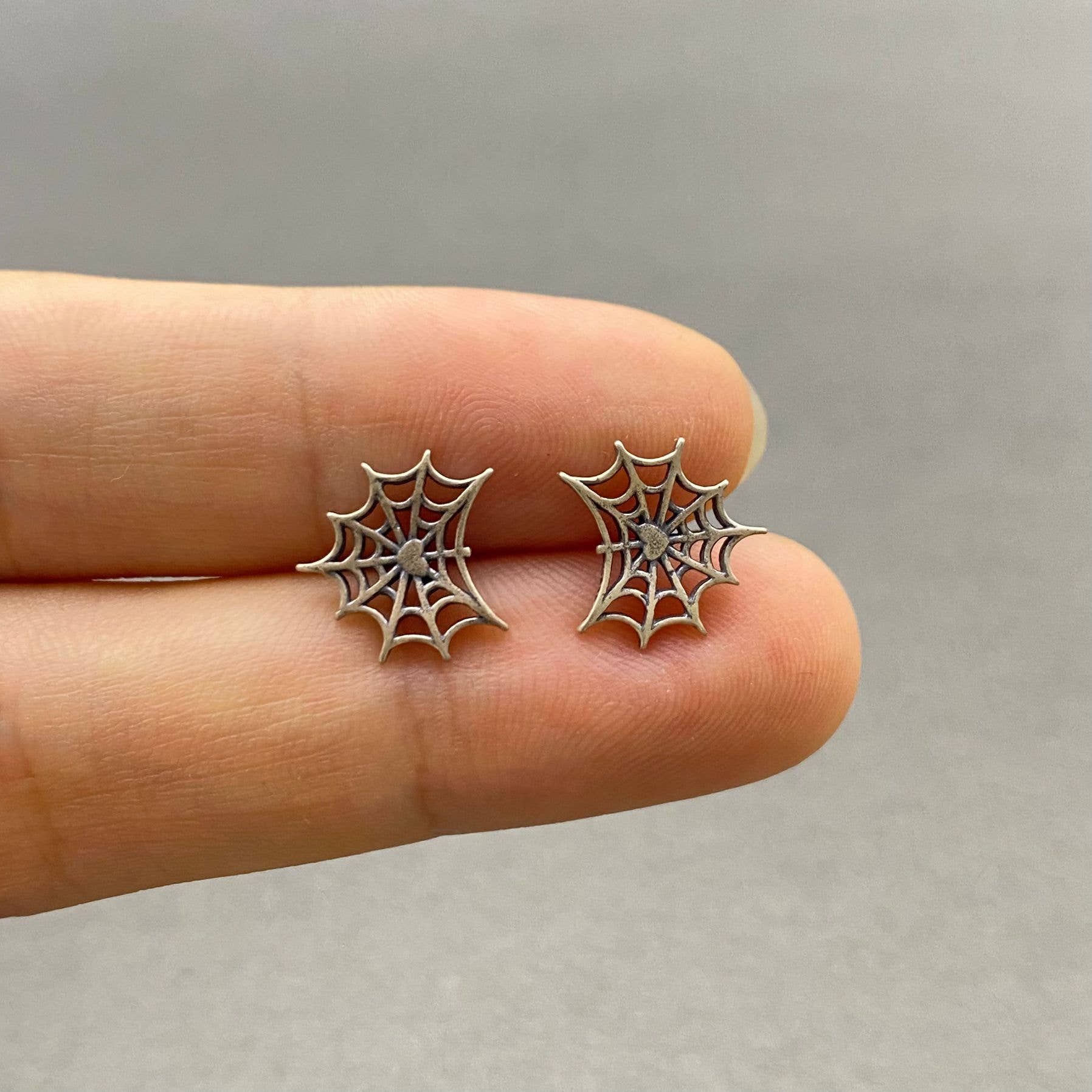 Sterling Silver Spider Web Ear Studs - Loved To Death