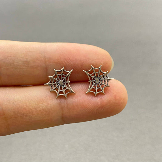 Sterling Silver Spider Web Ear Studs - Loved To Death