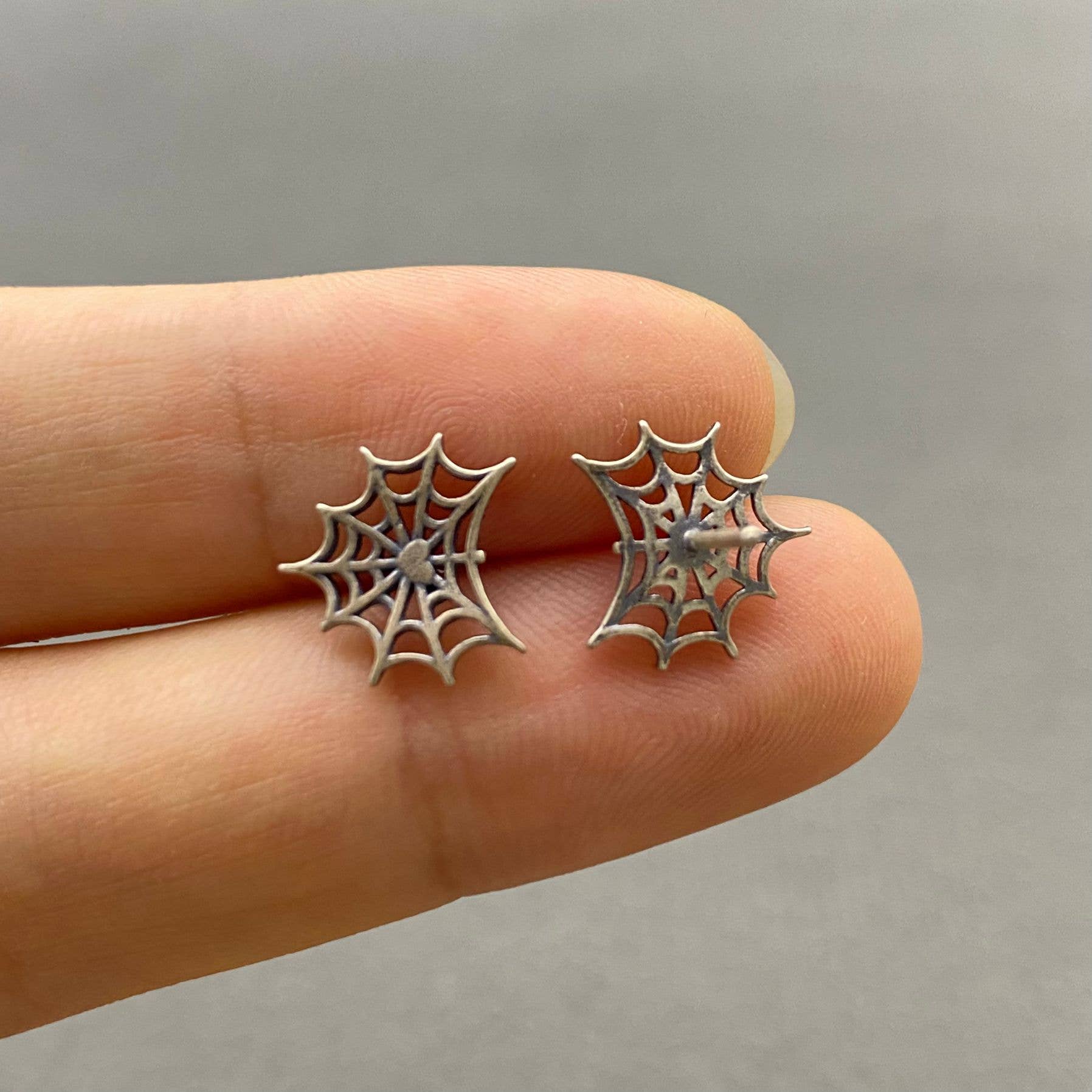 Sterling Silver Spider Web Ear Studs - Loved To Death