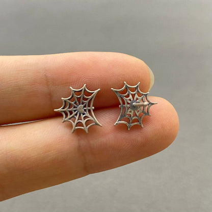 Sterling Silver Spider Web Ear Studs - Loved To Death