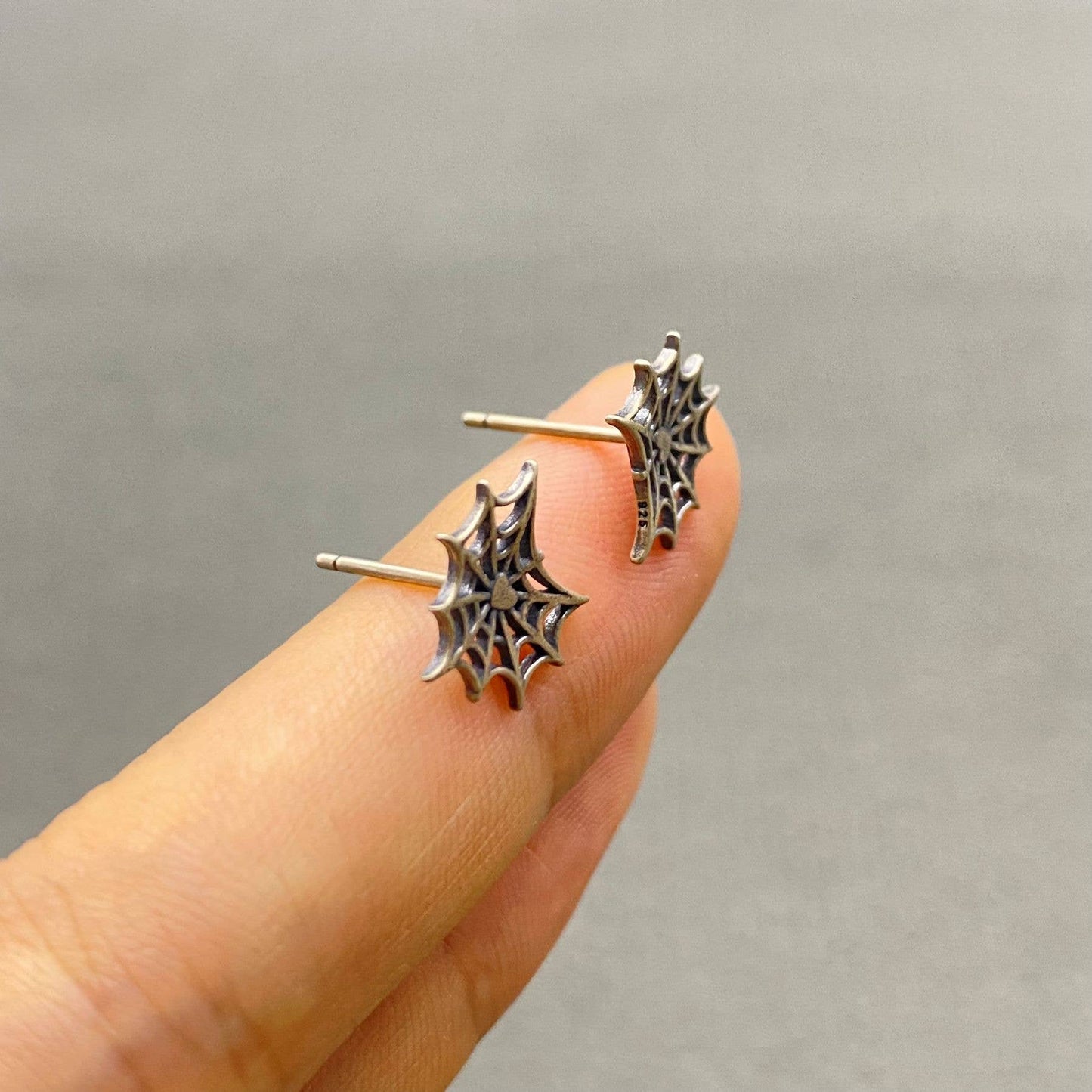 Sterling Silver Spider Web Ear Studs - Loved To Death