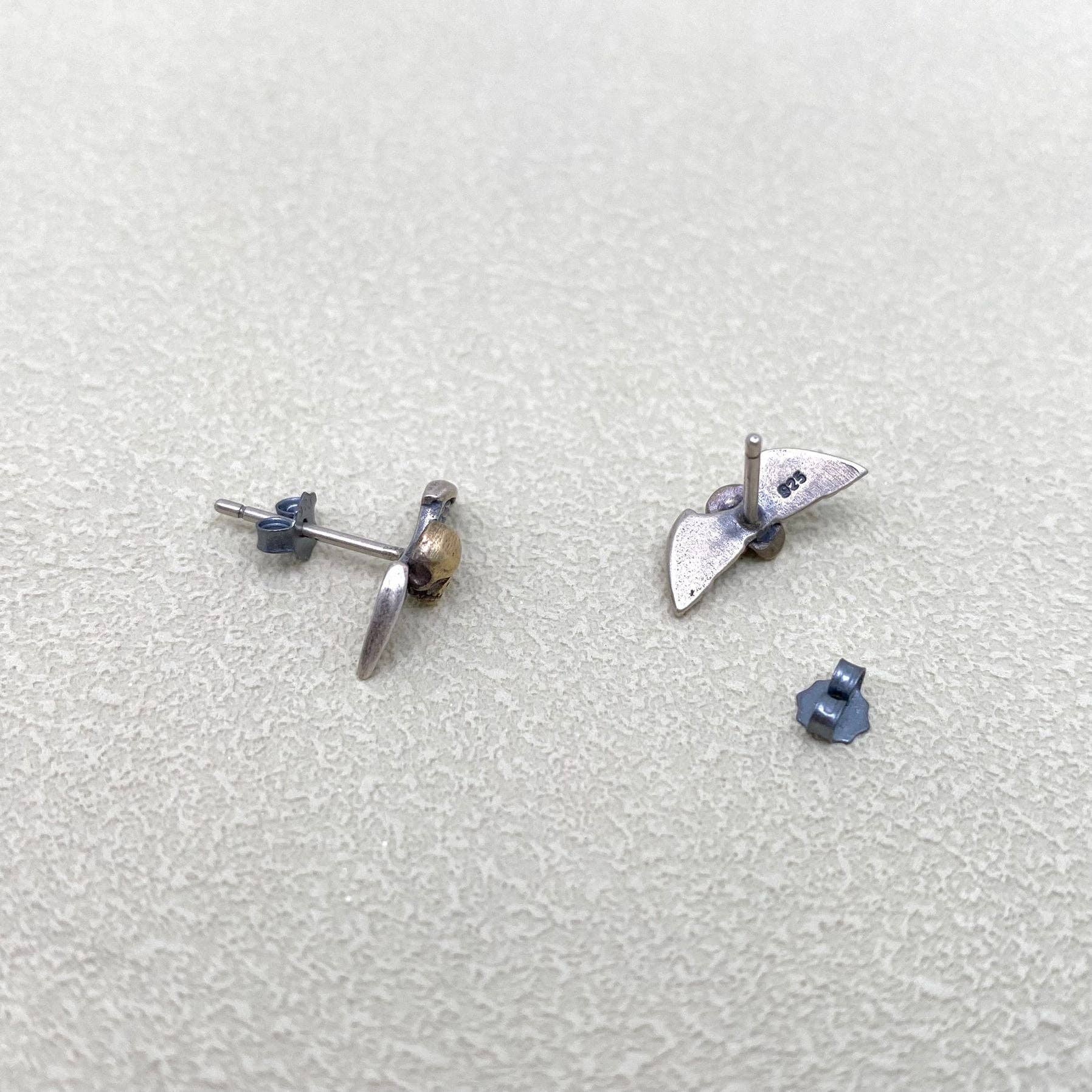 Sterling Silver Winged Skull Gothic Stud Earrings - Loved To Death