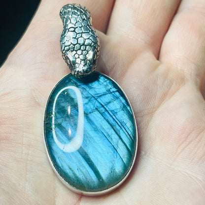 Sterling Snake Head Blue Labradorite Pendant - Loved To Death