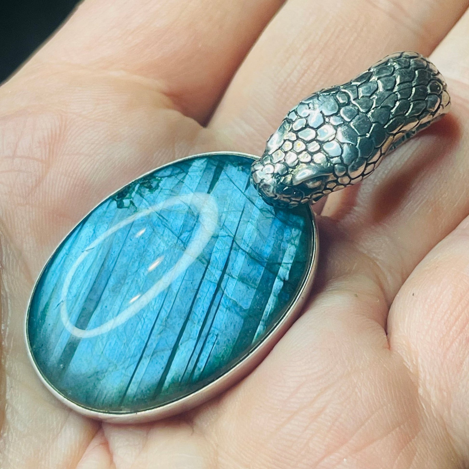 Sterling Snake Head Blue Labradorite Pendant - Loved To Death