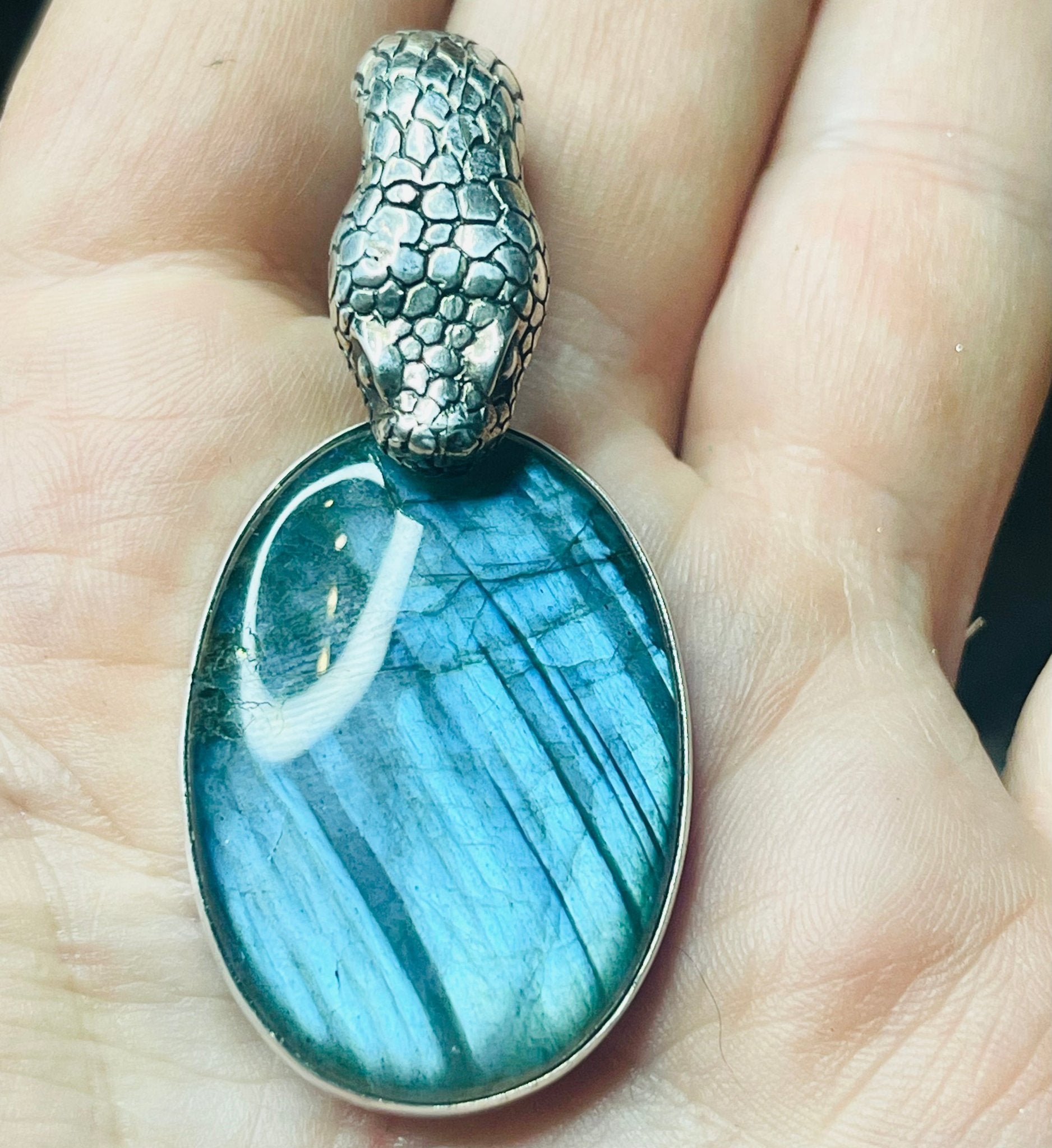 Sterling Snake Head Blue Labradorite Pendant - Loved To Death