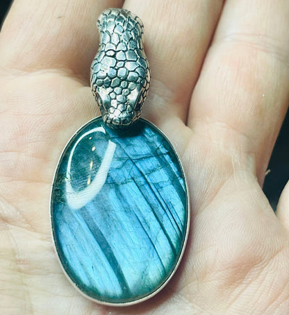 Sterling Snake Head Blue Labradorite Pendant - Loved To Death