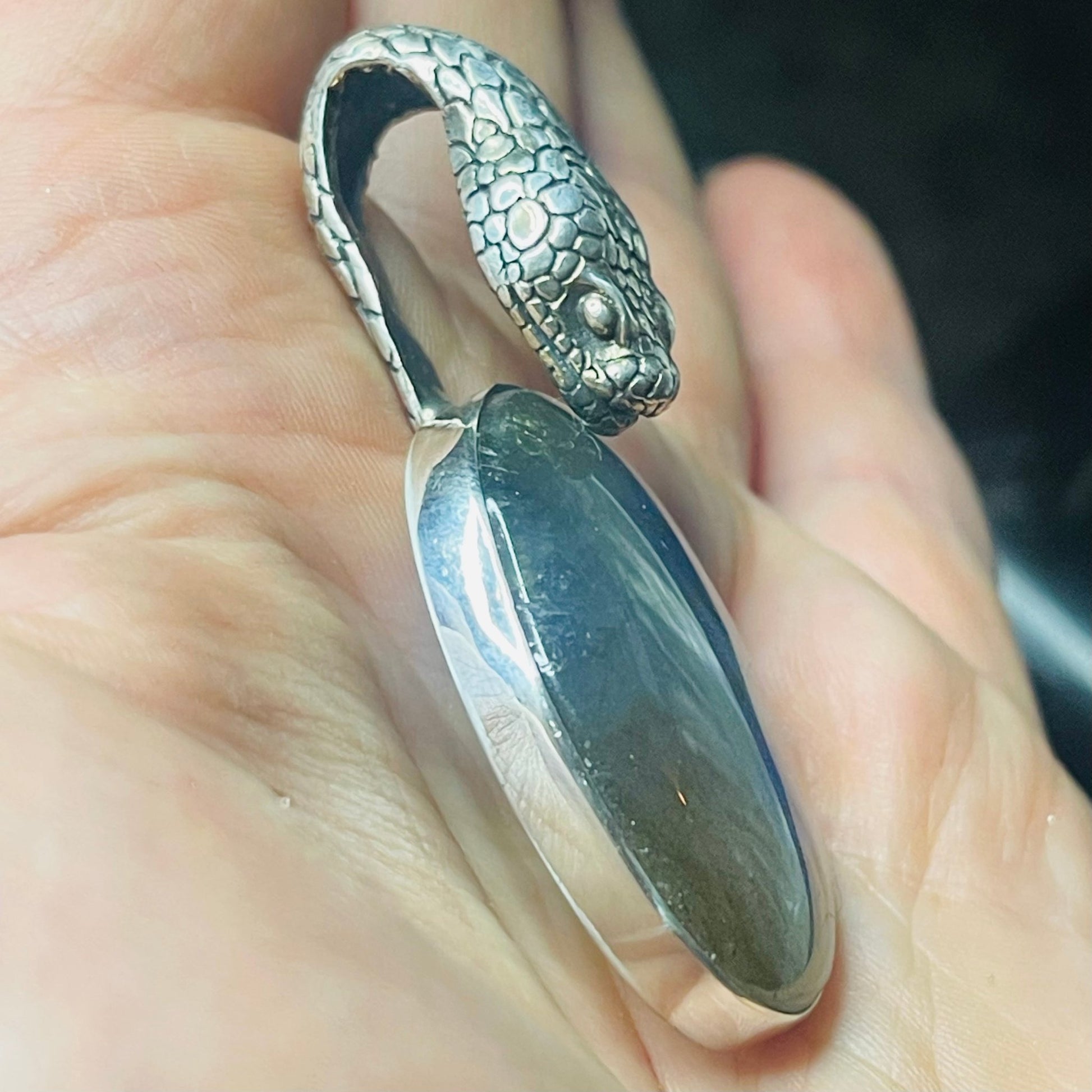 Sterling Snake Head Blue Labradorite Pendant - Loved To Death